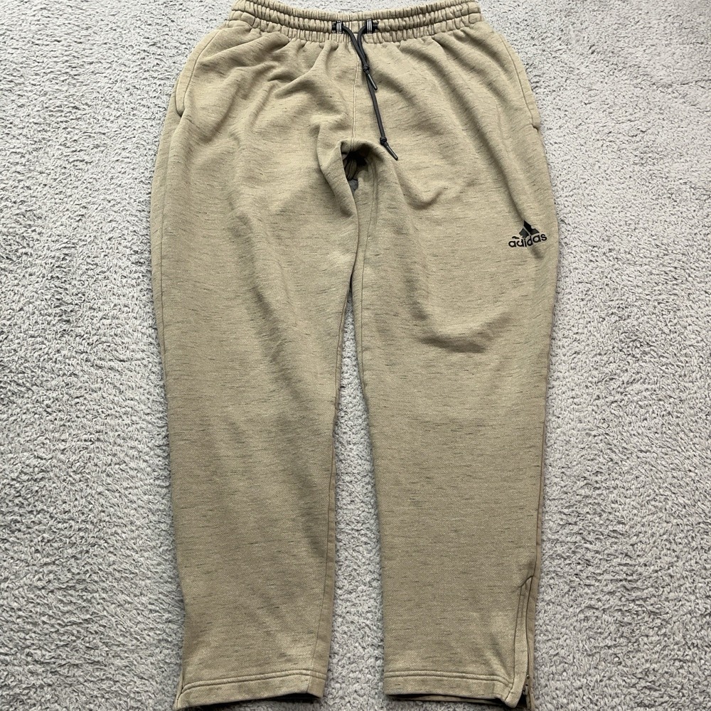 Adidas Fleece Sweatpant Mens L Green Gray Speckled‎ Drawstring Tapered Joggers